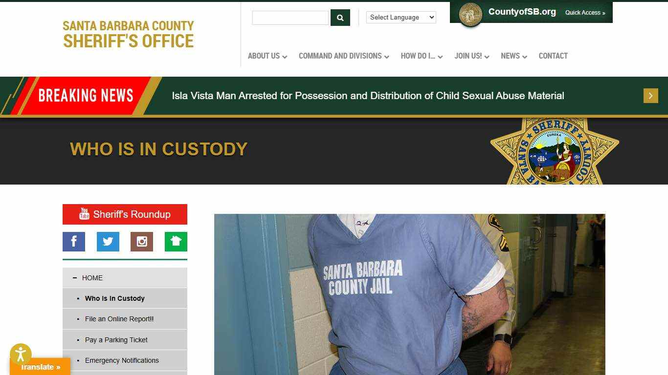 Who Is In Custody – Santa Barbara County Sheriff's Office